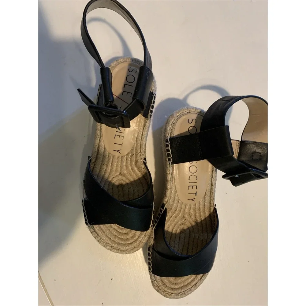 Sole Society Audrina Wedge Espadrille Sandals‎ Black Color Size 6M/EU36.5